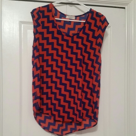 Orange and Blue Chevron Top