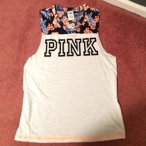 Pink floral print muscle shit v neck