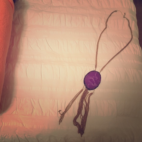 Purple stone and gold chain necklace