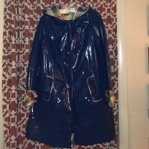 Merona Navy Blue and Plaid Rain Jacket