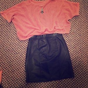 Genuine Leather faded black leather skirt