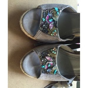 Steve Madden beaded tie wedge espadrilles