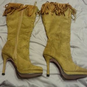 REDUCED!! Tan fringe high heel boots