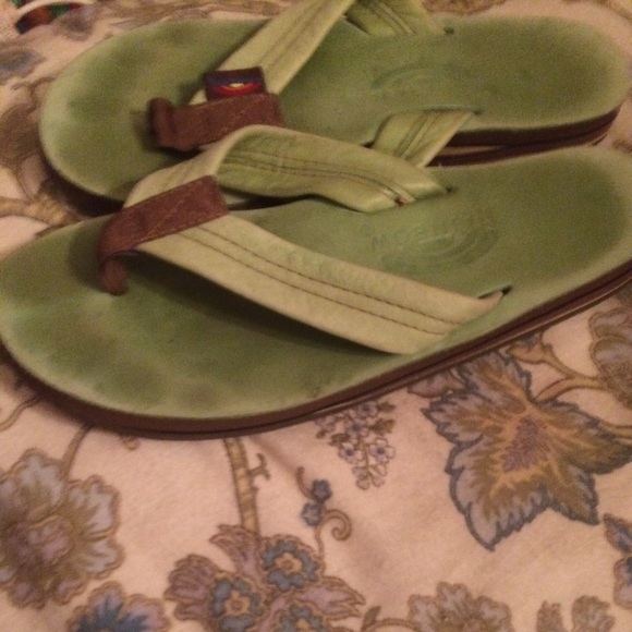 Green rainbow flip flops