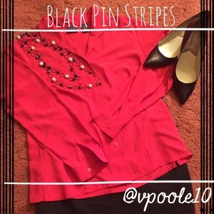 Red Pin Stripe Button Up