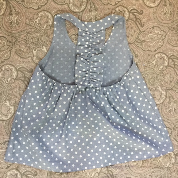 Ruffle Back Denim Polka Dot Top