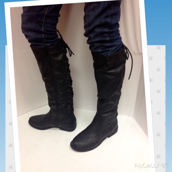 Shoes - Beautiful Tall Black Boots With Laces and Zippered