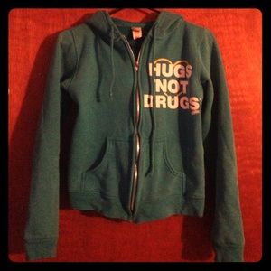 Turquoise hugs not drugs hoodie hot topic