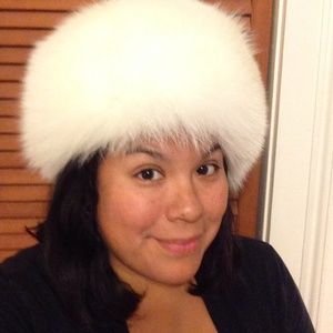 White Fox Fur Hat from Express