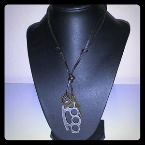 Vintage Brass knuckle, cross necklace