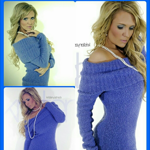 Off the Shoulder Light Blue Sweater