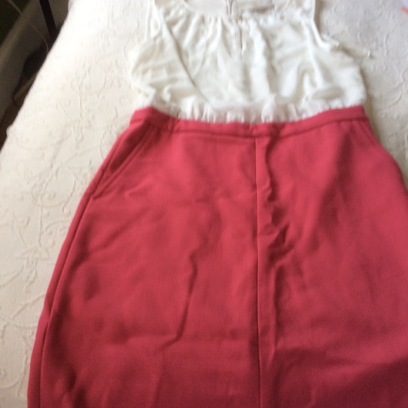 Ann Taylor Loft Bi-color dress coral and white. - Picture 2 of 4