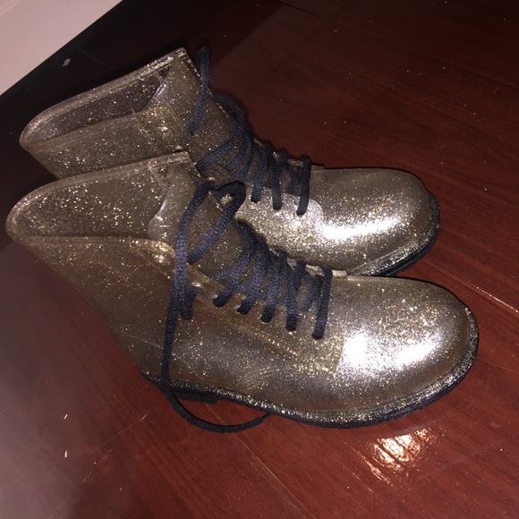 Sparkly gold rain boots