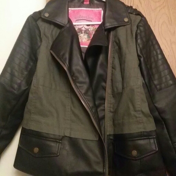 Utility Jacket with faux leather sleeves