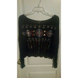 Black long sleeve top w/ gold aztec design