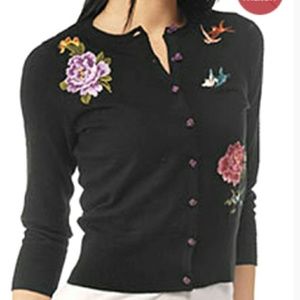 *Like New* Lucky Brand Black Cardigan Floral Birds