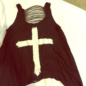 Black cross tank with see through back.