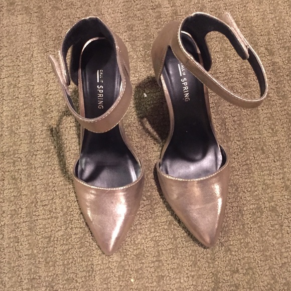 Metallic ankle strap heels