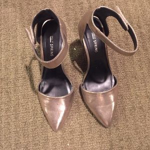 Metallic ankle strap heels