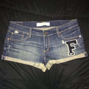 Abercrombie & Fitch jean shorts with felt letter.