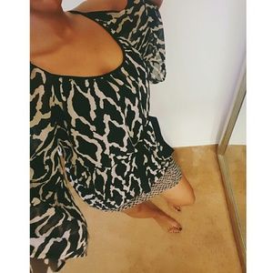 printed off the shoulder shift dress