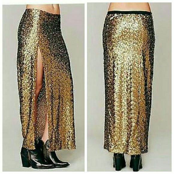 Free People x Blu Moon gold MERMAID SEQUIN SKIRT - Picture 2 of 3