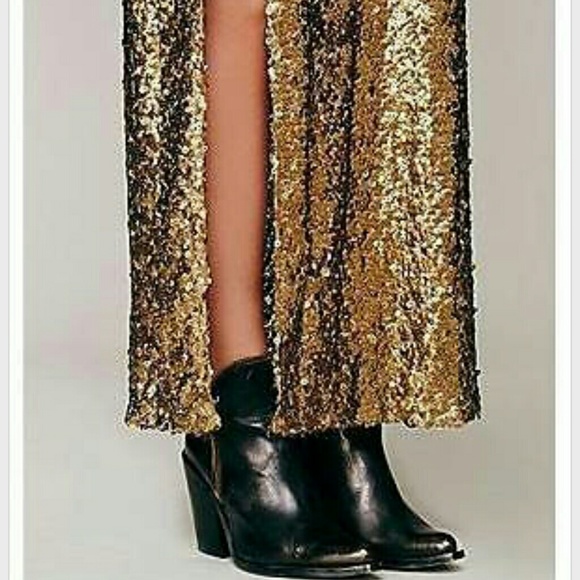 Free People x Blu Moon gold MERMAID SEQUIN SKIRT - Picture 3 of 3