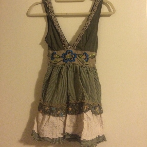 Green embroidered Free People deep V top