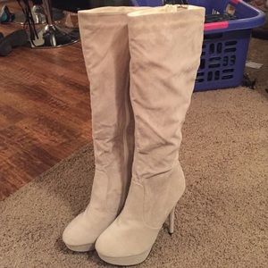 Beige knee high boot
