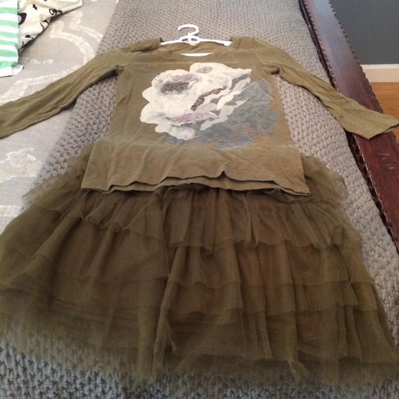 Crewcuts olive green skirt and long sleeve tee