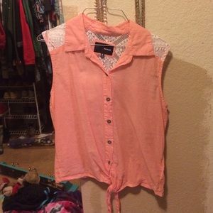 Peach button up