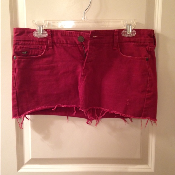 Hollister red distressed denim mini skirt size 3