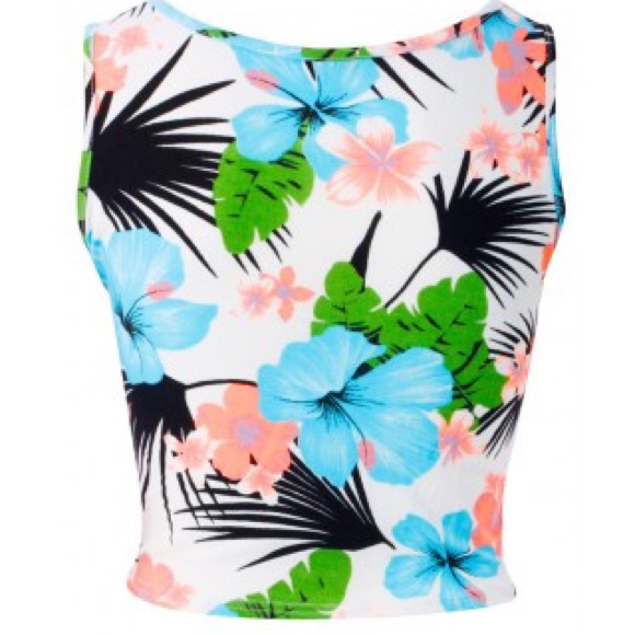 KNOT FRONT NEON FLORAL CROP TOP-PRINT - Picture 2 of 3