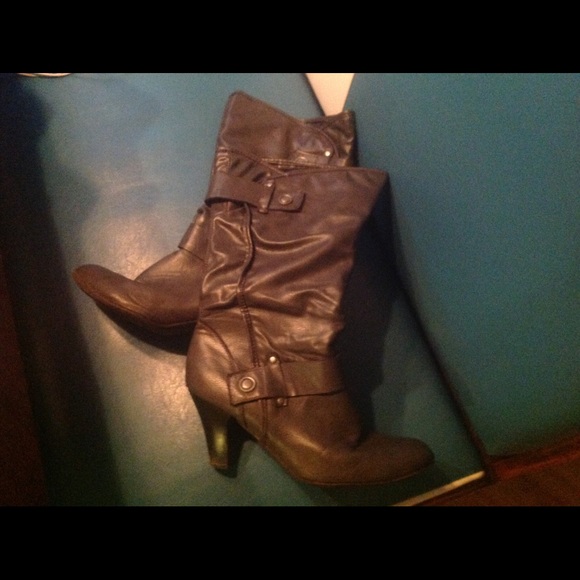 Steel grey heeled boots