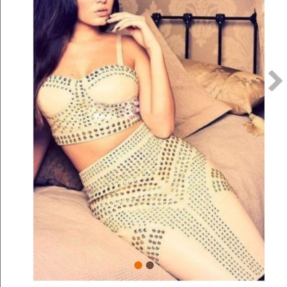 Studded nude 2 piece bandage dress