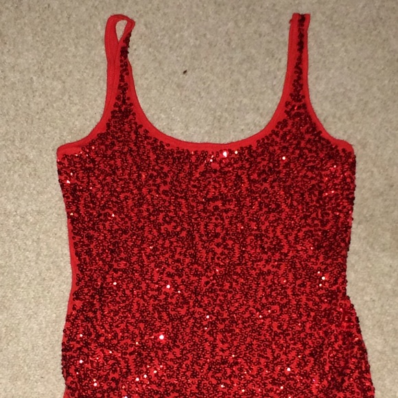 Red sequin tank top