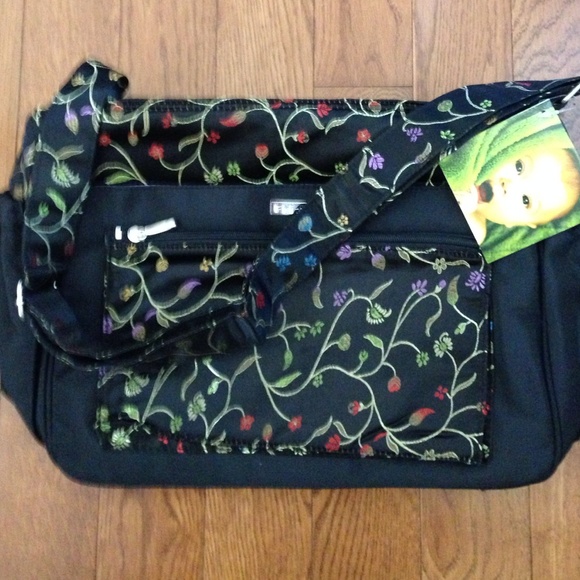 Beautiful Embroidered Black Diaper Bag NWT
