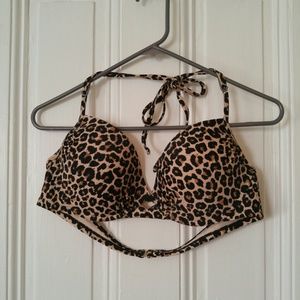 Leopard print padded bikini bathing suit top