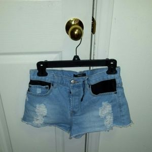 Faded Jean Shorts with leather pockets