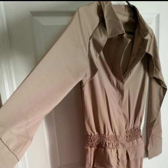 Taupe Zipper Front Capri Jumpsuit - Picture 2 of 4