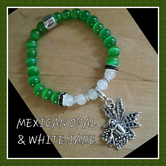 MEXICAN GREEN OPAL & WHITE JADE BRACELET - Picture 1 of 2