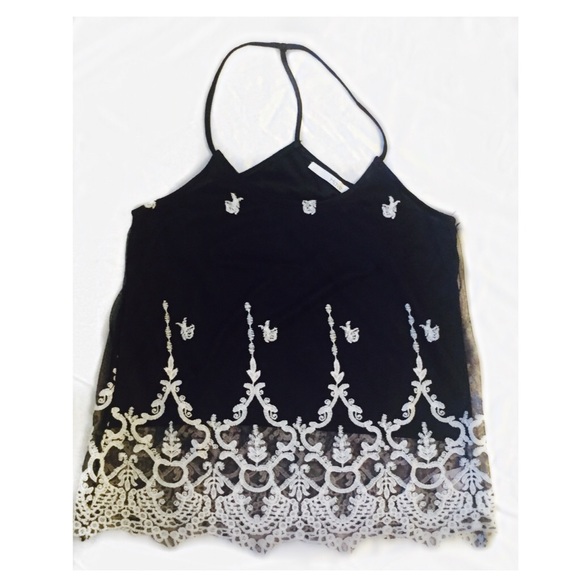 Sale! Black embroidered Boho Mesh Top - Picture 3 of 4