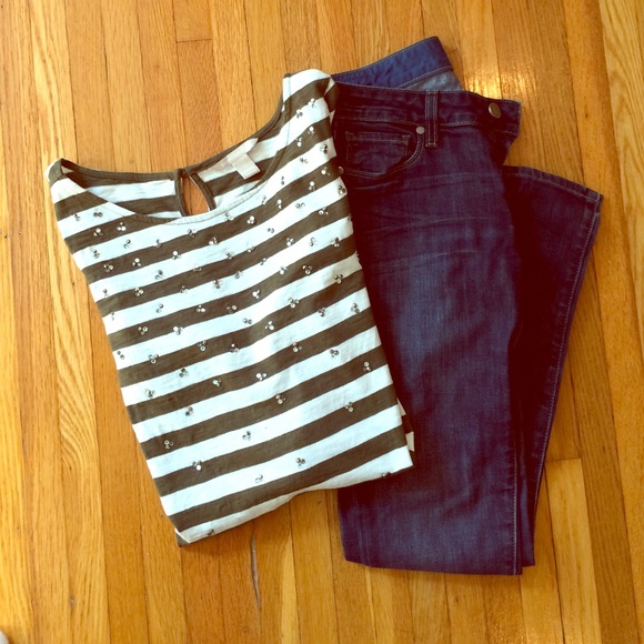 Banana Republic gem adorned 3/4 sleeve tee