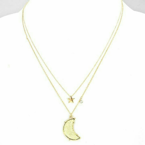 Druzy moon and stars gold necklace set NWT - Picture 1 of 2