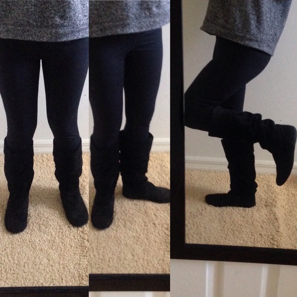 RSVDBlack Knee High Suede Boots Slouchy Like Style