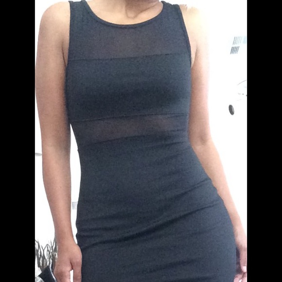 Misope black tank dress with black sheer inserts