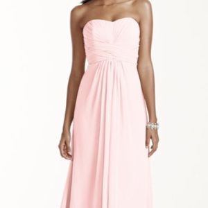 Long Strapless Chiffon Dress and Pleated Bodice