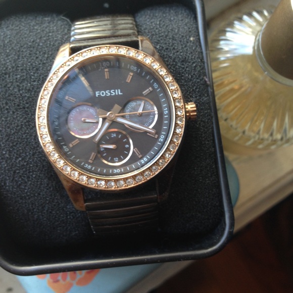 Fossil tortoise and rose gold stretchy band watch