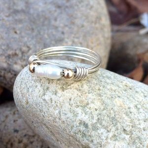 Natural pearl and silver wrapped ring Size 6.5