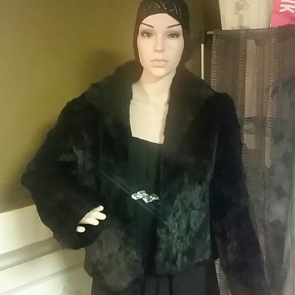 Vintage dyed rabbit fur crop coat